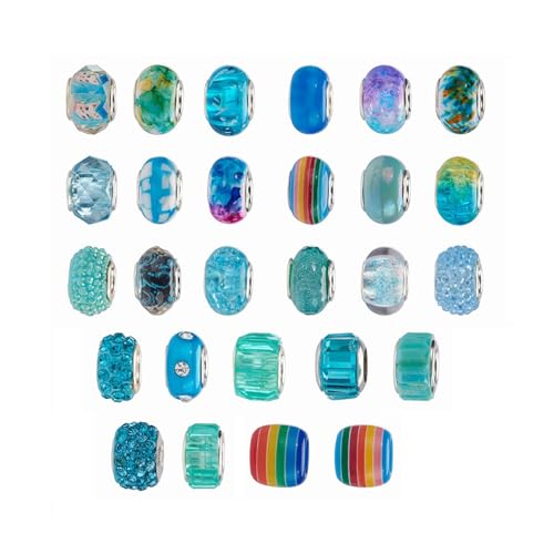 54pcs große Lochperlen farbenfrohe 5-mm-Loch-Acryl-Strass-Perlen-Abstandshalter mit mehr verbrauchtem glänzenden europäischen Perlen für DIY-Bastel-Ohrring-Armband-Halskette, Abstandshalterperlen für von Yeory