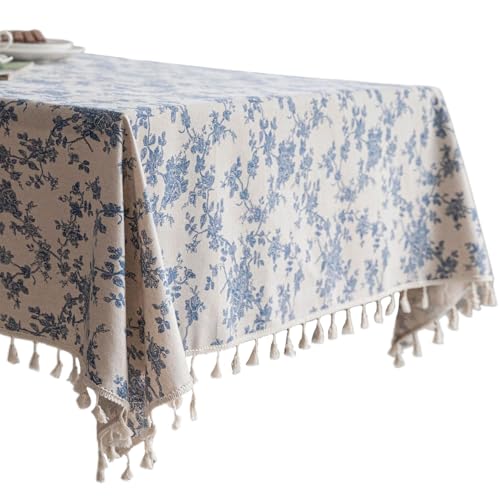 Boho Tischtuch, 55.1x86.6 Zoll weiche Leinen Tischdecke mit Quasten, staubdicht für Küche, Esstisch von Yeory