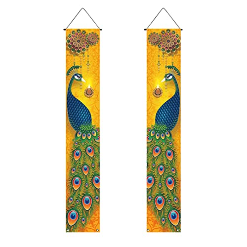 Yeory Happy Diwali Veranda Banner Indianer Diwali Peacock Front Veranda Willkommenszeichen Deepawali Indian Festival der Lichter Dekorationen-12 × 71 von Yeory