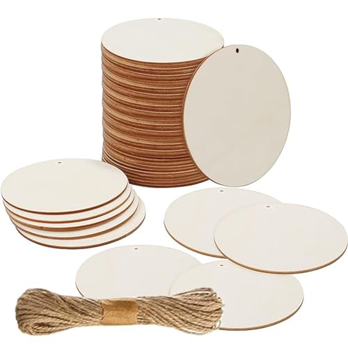 Yeria 40 Stücke Holzplatte Rund, Natürliche Runde Holzscheiben 10cm Unvollendete Holzplättchen für DIY Handwerk Hochzeit Mittelstücke Basteln Bemalen Scrapbooking von Yeria