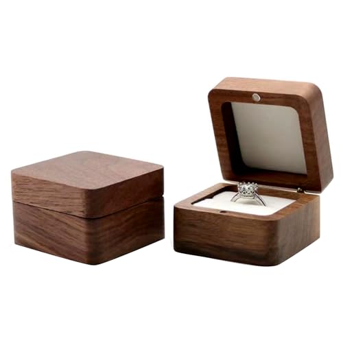 Holz Ringbox - Massive Walnuss - Handgefertigte Ringschatulle Ring Box - Hochwertiges Ringkästchen für Heiratsantrag, Verlobung und Hochzeit - Nordamerikanisches Holz - Magnetverschluss - 6x5.5x4cm von Yerozhui