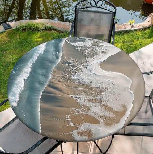 Yesad Elastische Tischdecke für runde Tische, 106,7 - 116,8 cm, rund, Meeres-Tischdecken mit wasserdichter Tischdecke, rund, für Outdoor, Esszimmer, Küche von Yesad