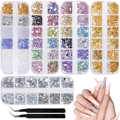 Nagel Kunst Strass Nail Art Rhinestone Kit 5 Boxes Multi Design Nail Art Crystals Diamonds mit 2 Pinzetten for 3D Nail Art Design DIY Dekorationen von Yesaler