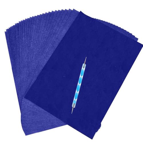 Yesallwas 100 Blatt Kohlepapier, A4 Blau Pauspapier DIY Handwerk Transferpapier für Holz Papier Segeltuch Glas Keramik und Andere Oberflächen mit 1 Pcs Präge-Stift-Punktierungswerkzeuge von Yesallwas