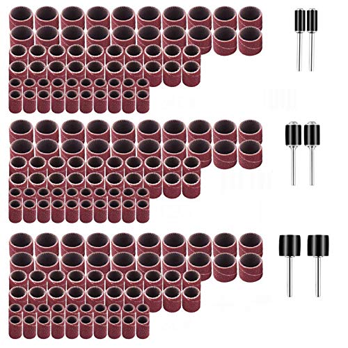 Yesallwas 186 Stück Schleifhülsen Satz 80/120/240 Körnung Schleiftrommel Einschließlich 180 Stück Schleifband Sleeves+6 Stück Schleifwalze für Dremel Drehwerkzeug von Yesallwas