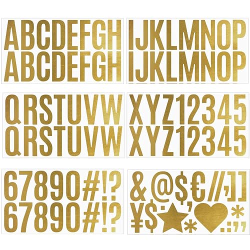 Yesallwas 6 Blatt Alphabet Buchstaben Aufkleber Gold, Selbstklebendes Vinyl Buchstaben Zahlen Aufkleber Set, 2,5in Wasserfest Symbol Briefkastennummern Aufkleber für Schilder Türen Auto Adressnummer von Yesallwas