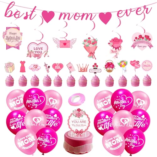 Happy Mothers Day Banner Wimpelkette Hängende Girlanden Ballon Kuchen für Mutter Geburtstag Home Dekorationen Party Mutter Dekorationen von Yeselino