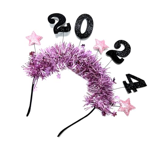 Lametta 2024 Happy New Year Stirnband Pailletten Weihnachten Kopfschmuck Kronen Haarreifen Neujahr Kopfschmuck Abschlussball Requisiten Foto Requisiten Haarschmuck von Yeselino