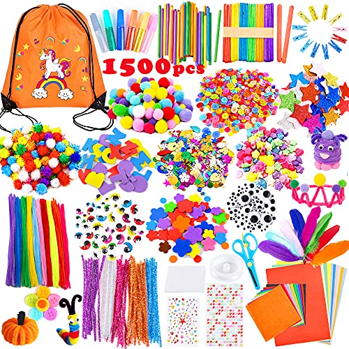 Yetech Bastelset Kinder, 1800+PCS Kunst und DIY Handwerk für Kinder in Aufbewahrungstasche, Scrapbooking Bastelset, Pfeifenreiniger, Pompons, für Mädchen Jungen 3+ Jahre Mit Geschenkbox von Yetech