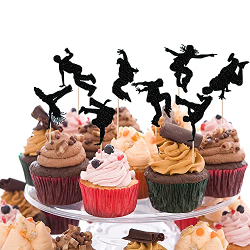 12-teiliges Set Hip-Hop-Tanz-Cupcake-Topper Schwarz Glitzer Breaking Dancer Cupcake Picks Hip Hop Hooray Cupcake Topper für Hip Hop Tanzen Thema Party Dekor Supplies von Yetxel