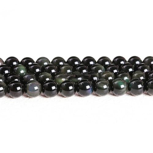 Natürliche schwarze Regenbogen-Obsidian-Perlen, lose Perlen, 4, 6, 8, 10, 12, 14 mm, passend für DIY-Charm-Armbänder, Perlen für Schmuckherstellung von Yeuyyben