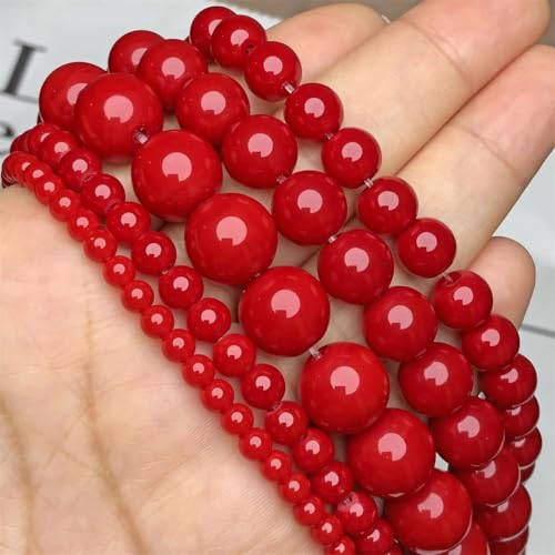 Rote Korallen-Jades-Perlen, natürliche, runde lose Steinperlen für Schmuckherstellung, DIY, Ohrringe, Armbänder, Zubehör von Yeuyyben