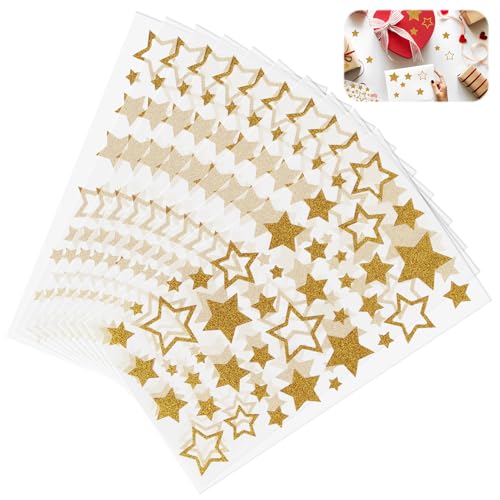 10 Blatt Stern Aufkleber, 420 PCS Glitzer Stern Sticker, Gold, Selbstklebende Stern Sticker für DIY Bastelarbeiten, Weihnachtsdeko, Grußkarten, Geschenkanhänger, Bastelbedarf von Yewseas