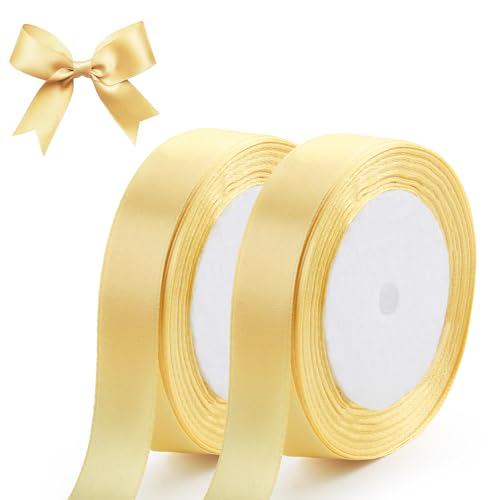 44m Champagner Gold Geschenkband 20mm, Satinband für Hochzeiten, Weihnachten und Bastelprojekte, Elegantes Dekoband für Geschenke, Blumensträuße und kreative DIY-Ideen von Yewseas