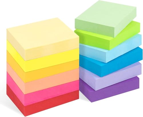 12 PCS Farbige Haftnotizen, 50 x 38mm Sticky Notes, Büroartikel, Selbstklebende Haftnotizzettel, 1200 Blatt Insgesamt, 12 Farben von Yewseas