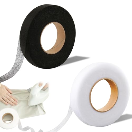 Yewseas 2 PCS Klebeband zum Aufbügeln 128m Textilkleber, Doppelseitiger Textilkleber für Saum, Waschmaschinenfestes Bügelband für Kleidung und DIY-Projekte, Ideal für Stoffe (Schwarz und Weiß) von Yewseas