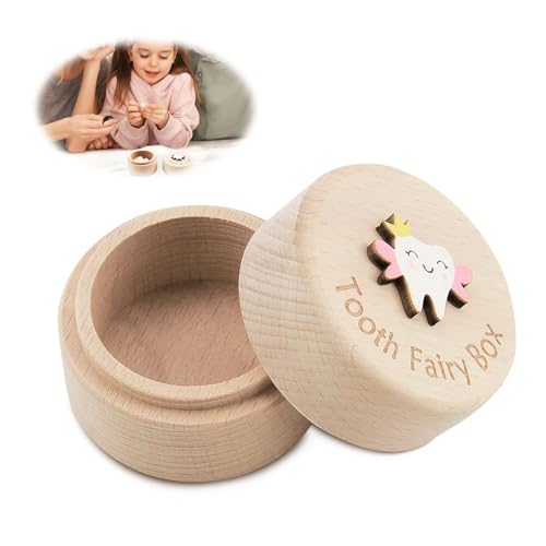 Yewseas Zahnfee-Box mit 3D-Schnitzerei aus Holz für verlorene Zähne, niedliche Aufbewahrungsbox für Kinder, Geschenk für Jungen und Mädchen zu Geburtstagen, Babypartys und anderen Anlässen von Yewseas