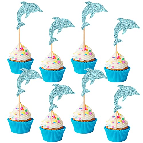 36 Stück Delphin Cupcake Topper Glitzer Blau Baby Shower Cupcake Topper Meer Thema Kuchen Picks Delfin Geburtstag Party Dekorationen 1. Baby Geburtstag Party Dekoration Supplies von Yexiya