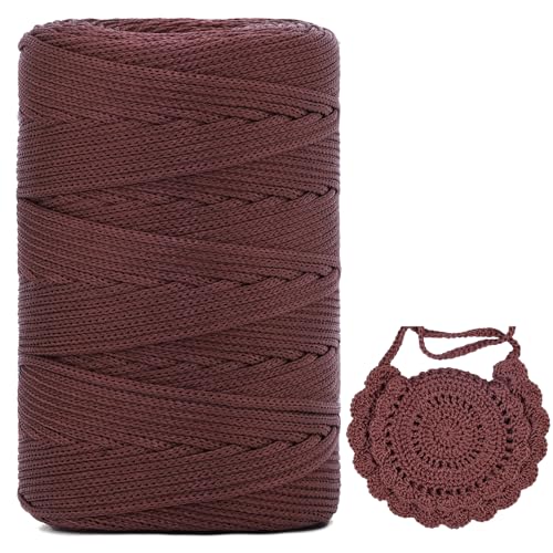 Polyester Makramee Garn 3mm X 225m，Makramee Band，Makramee Kordel 100% Polypropylene Yarn Makramee Schnur Kordel Garn Zum HäKeln FüR Makramee Blumenampel Deko KnüPfen Taschen Diy (Dunkelbraun, 1 Pcs) von YeyeCyrilze