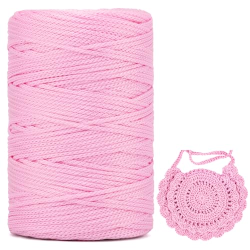 Polyester Garn 2mm X 225m，Makramee Garn 2mm，Makramee Band，Polypropylene Yarn，Geflochten Makramee Schnur Farbig，garn Zum Häkeln Für Stricken，Dekoration DIY Handwerk (Hell-pink, 1 Pcs) von YeyeCyrilze