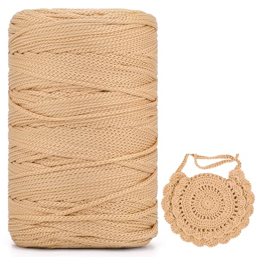 Polyester Makramee Garn 3mm X 225m，Makramee Band，Makramee Kordel 100% Polypropylene Yarn Makramee Schnur Kordel Garn Zum HäKeln FüR Makramee Blumenampel Deko KnüPfen Taschen DIY (Khaki, 1 Pcs) von YeyeCyrilze