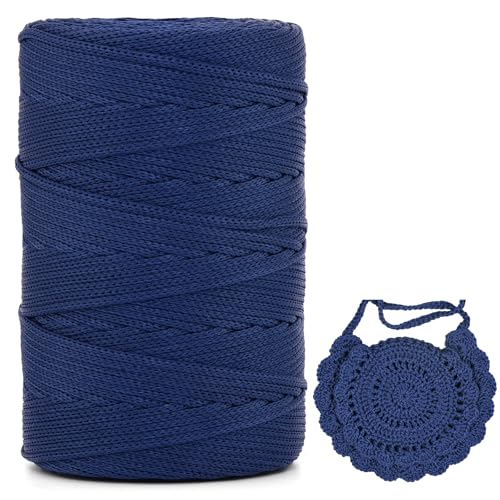 Polyester Garn 3mm X 225m，Makramee Garn 3mm，Makramee Band，Polypropylene Yarn，Geflochten Makramee Schnur Farbig，garn Zum Häkeln Für Stricken，Dekoration DIY Handwerk (Navy Blau, 1 Pcs) von YeyeCyrilze