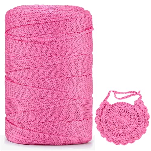 Polyester Makramee Garn 3mm X 225m，Makramee Band，Makramee Kordel 100% Polypropylene Yarn Makramee Schnur Kordel Garn Zum HäKeln FüR Makramee Blumenampel Deko KnüPfen Taschen (leuchtend rosa, 1 Pcs) von YeyeCyrilze