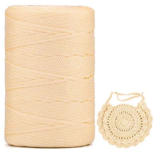 Polyester Garn 3mm X 225m，Makramee Garn 3mm，Makramee Band，Polypropylene Yarn，Geflochten Makramee Schnur Farbig，garn Zum Häkeln Für Stricken，Dekoration DIY Handwerk (Creme, 1 Pcs) von YeyeCyrilze