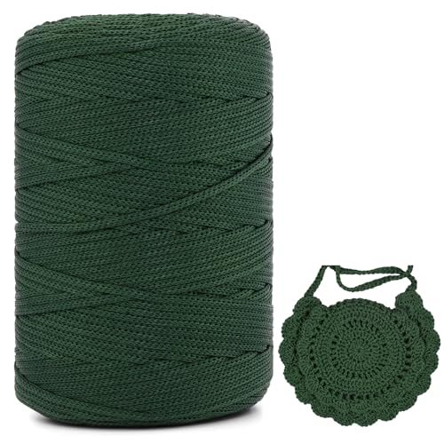 Polyester Makramee Garn 3mm X 225m，Makramee Band，Makramee Kordel 100% Polypropylene Yarn Makramee Schnur Kordel Garn Zum HäKeln FüR Makramee Blumenampel Deko KnüPfen Taschen Diy (Dunkelgrün, 1 Pcs) von YeyeCyrilze