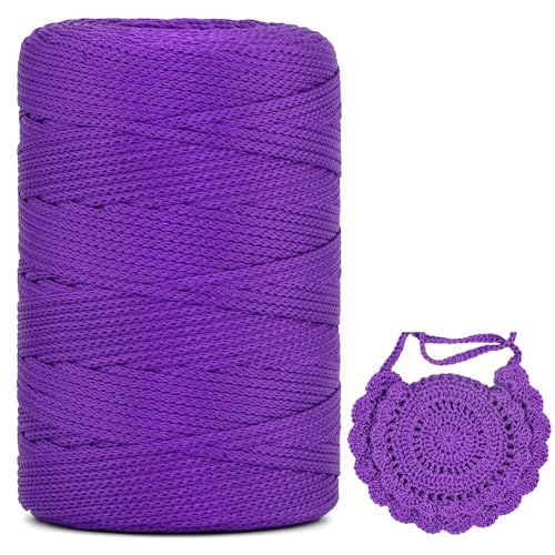 Polyester Garn 2mm X 225m，Makramee Garn 2mm，Makramee Band，Polypropylene Yarn，Geflochten Makramee Schnur Farbig，garn Zum Häkeln Für Stricken，Dekoration DIY Handwerk (Dunkellila, 1 Pcs) von YeyeCyrilze