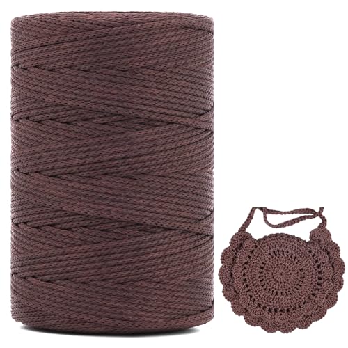 Polyester Garn 3mm X 225m，Makramee Garn 3mm，Makramee Band，Polypropylene Yarn，Geflochten Makramee Schnur Farbig，garn Zum Häkeln Für Stricken，Dekoration DIY Handwerk (Dunkler Kaffee, 1 Pcs) von YeyeCyrilze