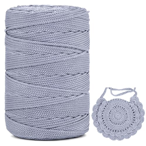 Polyester Garn 3mm X 225m，Makramee Garn 3mm，Makramee Band，Polypropylene Yarn，Geflochten Makramee Schnur Farbig，garn Zum Häkeln Für Stricken，Dekoration DIY Handwerk (Grau, 1 Pcs) von YeyeCyrilze