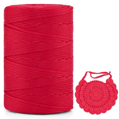 Polyester Garn 3mm X 225m，Makramee Garn 3mm，Makramee Band，Polypropylene Yarn，Geflochten Makramee Schnur Farbig，garn Zum Häkeln Für Stricken，Dekoration DIY Handwerk (Groß Rot, 1 Pcs) von YeyeCyrilze