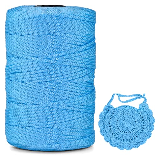 Polyester Garn 3mm X 225m，Makramee Garn 3mm，Makramee Band，Polypropylene Yarn，Geflochten Makramee Schnur Farbig，garn Zum Häkeln Für Stricken，Dekoration DIY Handwerk (Hellblau, 1 Pcs) von YeyeCyrilze