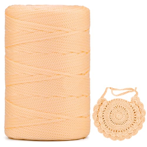 Polyester Garn 3mm X 225m，Makramee Garn 3mm，Makramee Band，Polypropylene Yarn，Geflochten Makramee Schnur Farbig，garn Zum Häkeln Für Stricken，Dekoration DIY Handwerk (Hellgelb, 1 Pcs) von YeyeCyrilze