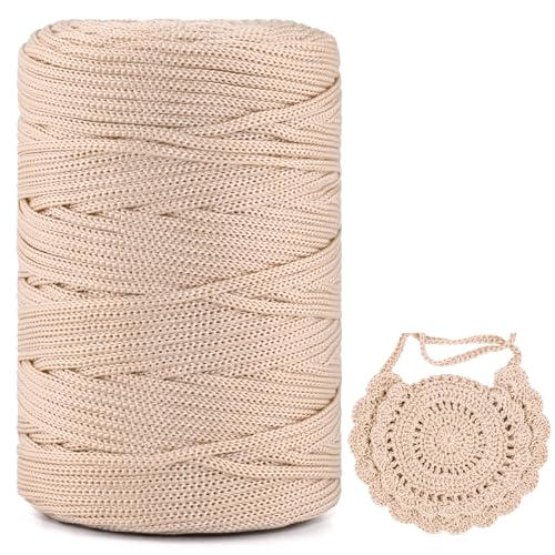 Polyester Garn 3mm X 225m，Makramee Garn 3mm，Makramee Band，Polypropylene Yarn，Geflochten Makramee Schnur Farbig，garn Zum Häkeln Für Stricken，Dekoration DIY Handwerk (Khakiweiß, 1 Pcs) von YeyeCyrilze