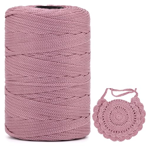 Polyester Garn 3mm X 225m，Makramee Garn 3mm，Makramee Band，Polypropylene Yarn，Geflochten Makramee Schnur Farbig，garn Zum Häkeln Für Stricken，Dekoration DIY Handwerk (Lederpulver, 1 Pcs) von YeyeCyrilze