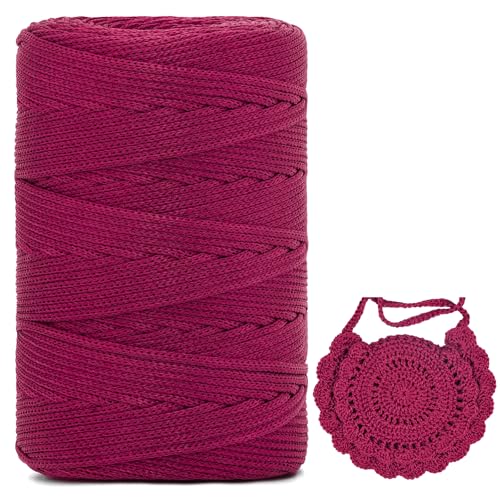 Polyester Garn 3mm X 225m，Makramee Garn 3mm，Makramee Band，Polypropylene Yarn，Geflochten Makramee Schnur Farbig，garn Zum Häkeln Für Stricken，Dekoration DIY Handwerk (Rotwein, 1 Pcs) von YeyeCyrilze