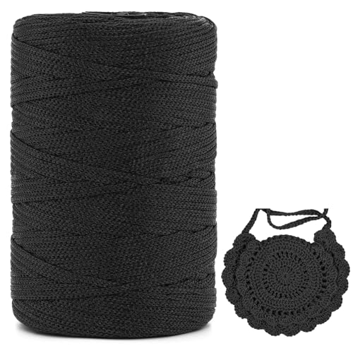 Polyester Makramee Garn 3mm X 225m，Makramee Band，Makramee Kordel 100% Polypropylene Yarn Makramee Schnur Kordel Garn Zum HäKeln FüR Makramee Blumenampel Deko KnüPfen Taschen DIY (Schwarz, 1 Pcs) von YeyeCyrilze