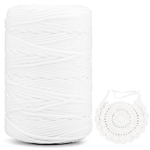 Polyester Garn 3mm X 225m，Makramee Garn 3mm，Makramee Band，Polypropylene Yarn，Geflochten Makramee Schnur Farbig，garn Zum Häkeln Für Stricken，Dekoration DIY Handwerk (Weiß, 1 Pcs) von YeyeCyrilze