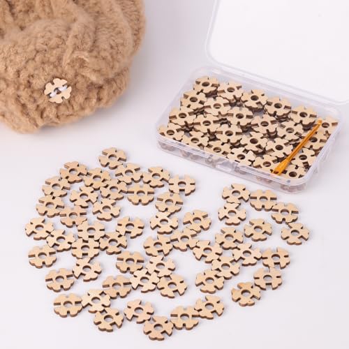 Removable Wooden Pom Poms Buttons, 100 Stück Bommelknöpfe Aus Holz, Pom-Pom-Knöpfe,Holzknöpfe Kunstpelz Bommelhalter Zum Befestigen Von von YeyeCyrilze