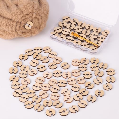 Removable Wooden Pom Poms Buttons, 100 Stück Bommelknöpfe Aus Holz, Pom-Pom-Knöpfe,Holzknöpfe Kunstpelz Bommelhalter Zum Befestigen Von von YeyeCyrilze