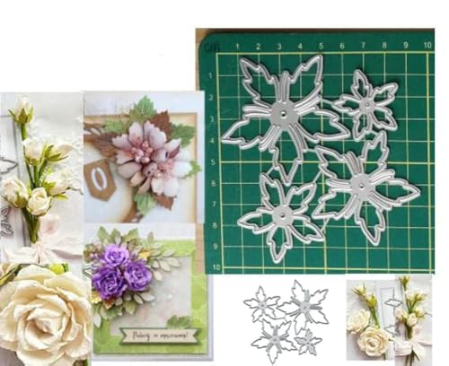 4 Stück Blumen Blätter Metall Stanzformen, Hochzeit Spitze Blumen Rahmen Stanzformen Schablonen für DIY Scrapbooking Dekorative Prägung Papier Scrapbooking Kartenherstellung von Yeyert