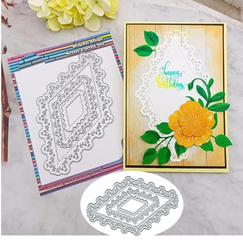 Metall-Stanzformen mit Spitzenrahmen, Rauten-Hintergrund, Frohe Weihnachten, Blume, Spitze, Stanzschablonen für DIY, Scrapbooking, Album, dekorative Prägepapier-Stanzformen für Kartenherstellung von Yeyert