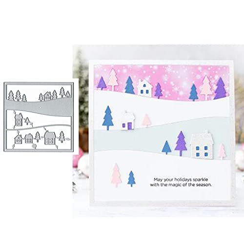 Schneehaus, quadratischer Rahmen, Metall-Stanzformen, Merry Christmas Tree Snow Stanzschablonen für DIY-Einladungen, Karten, Scrapbooking, Album, dekorative Prägepapier-Stanzformen, Kartenherstellung von Yeyert