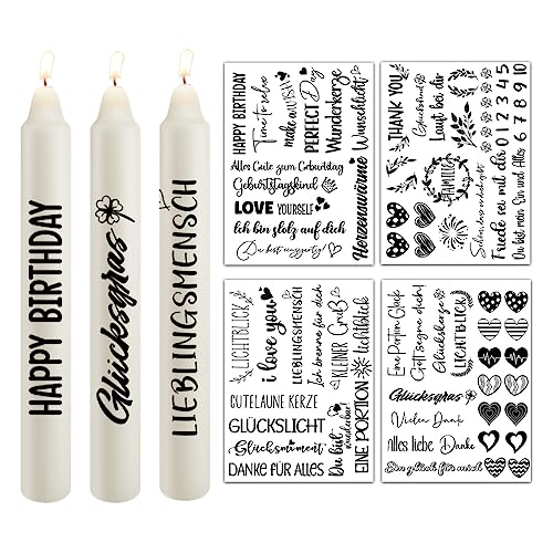 Yezirzax 16 Blätter Kerzentattoos (300+ Muster) Wasserschiebefolie Sticker, Kerzenfolie | Kerzensprüche | Wassertransferdruck Dekorieren | DIY Dekoration Geschenk Kerzendekoration Handwerk von Yezirzax