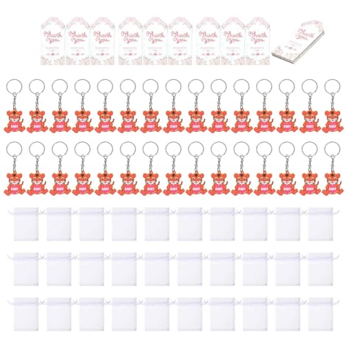 Yfenglhiry 30 Sets Tier-Schlüsselanhänger mit Dankeskarten und Taschen, Schlüsselanhänger-Set für Party und Babyparty, Dekoration, Geschenk, Tier-Schlüsselanhänger von Yfenglhiry