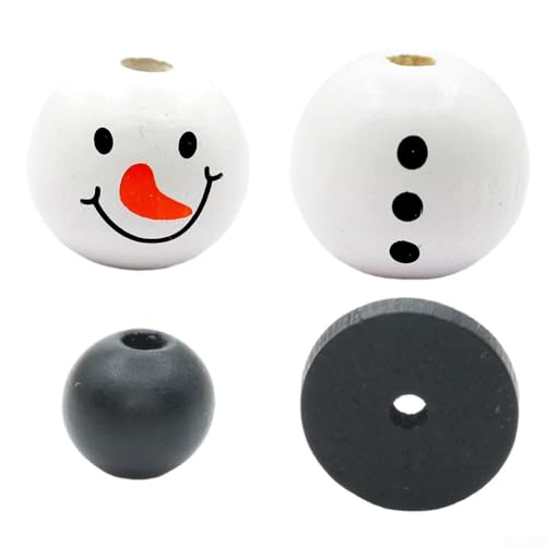 Yhenlovtt 100 Stück Weihnachts-Schneemann-Holzperlen, runde Büffelkaro-Perlen, für Weihnachtsdekoration, DIY-Schmuckherstellung (schwarze Perle) von Yhenlovtt