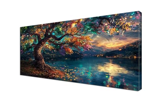 Baum Malen nach Zahlen See Malen Nach Zahlen Erwachsene Groß 100x200 cm Leinwand DIY Anfänger Handgemalt Ölgemälde Bastelset Erwachsene Mit Pinseln und Acrylfarbe für Room Decor (Ohne Rahmen) Y6-244 von Yhfunfo