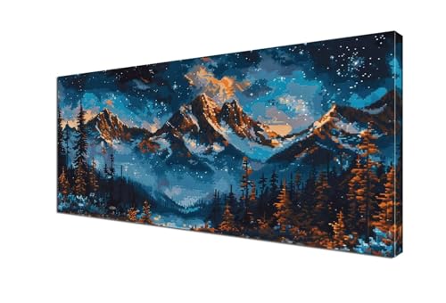 Berg Malen nach Zahlen Nachtsicht Malen Nach Zahlen Erwachsene Groß 100x200 cm Leinwand DIY Handgemalt Ölgemälde Bastelset Erwachsene Mit Pinseln und Acrylfarbe für Room Decor (Ohne Rahmen) Y6-376 von Yhfunfo